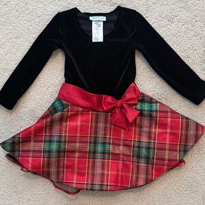Girls Bonnie Jean Black Velvet and Red Plaid Dress